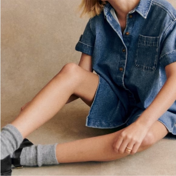 Sezane Ana Denim Dress Size L - Picture 5 of 12